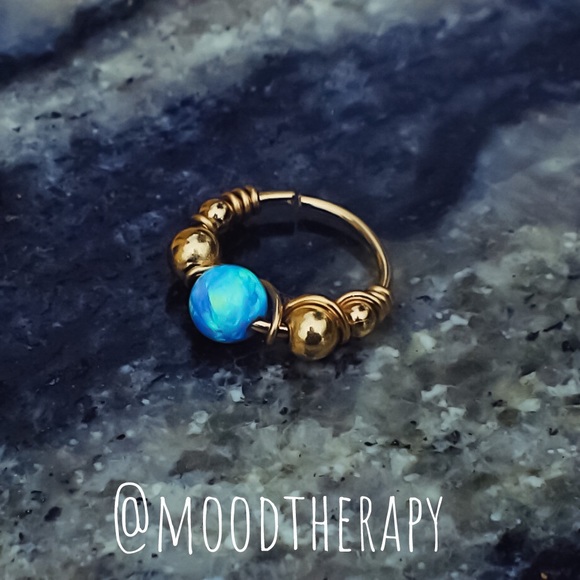 Blue Fire Opal Helix/Tragus Cartilage Hoop Earring - Picture 3 of 8